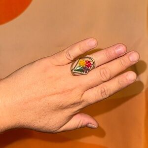 Preserved Floral Sterling Silver Ring Size 7.5